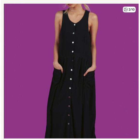 Unif Lone Button Front Maxi Dress Size Small Jumper Black Witchy Boho Casual - Picture 1 of 13